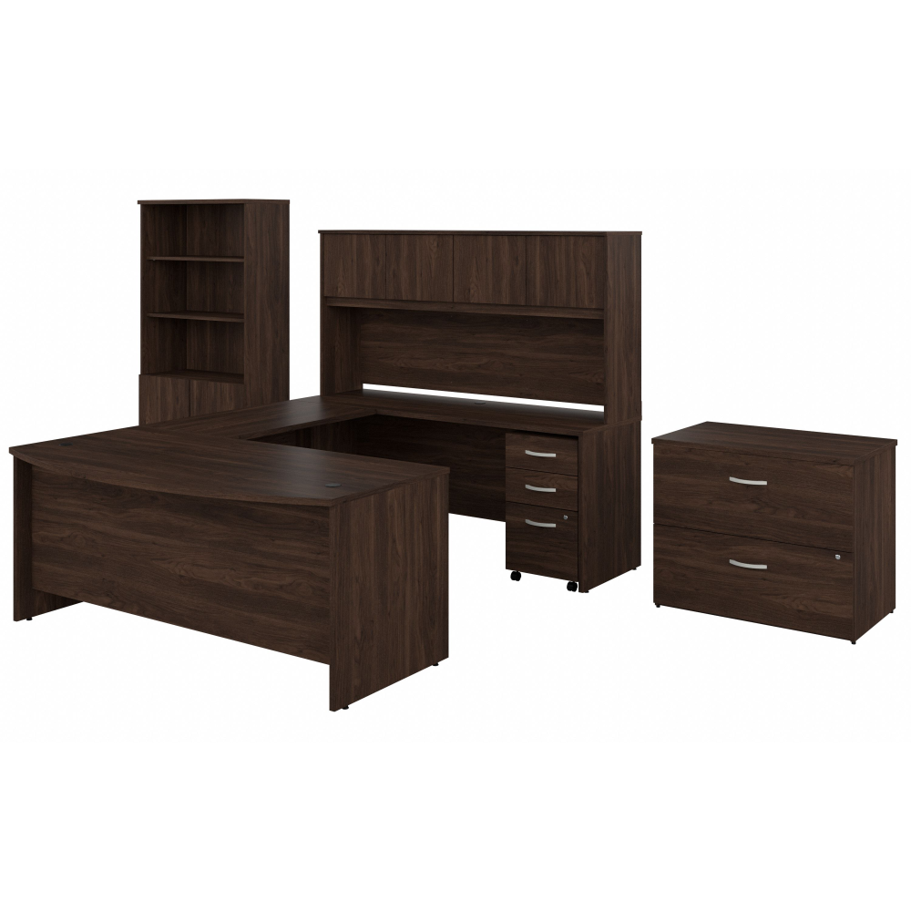 Studio C 72W x 36D U Shaped Desk with Hutch, Bookcase and File Cabinets