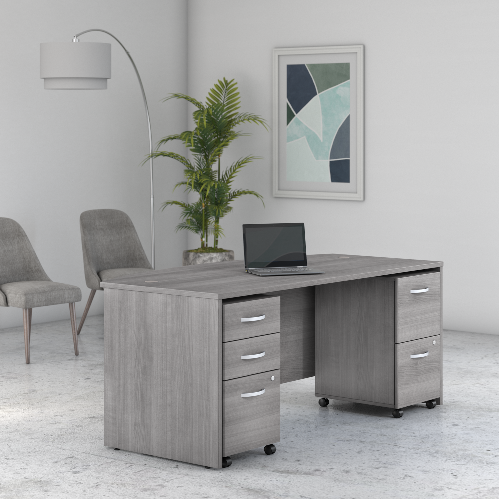 Studio C 72W x 36D Bow Front Desk with Mobile File Cabinets