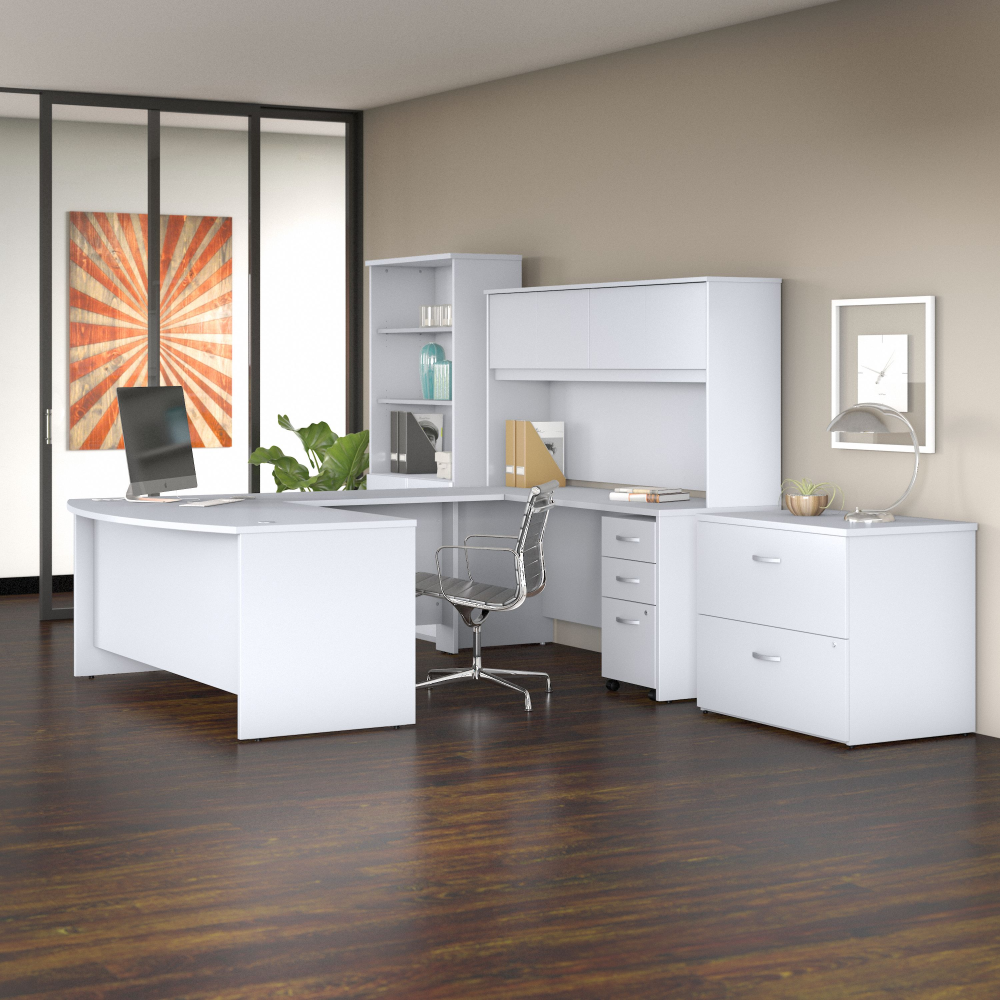 Studio C 72W x 36D U Shaped Desk with Hutch, Bookcase and File Cabinets