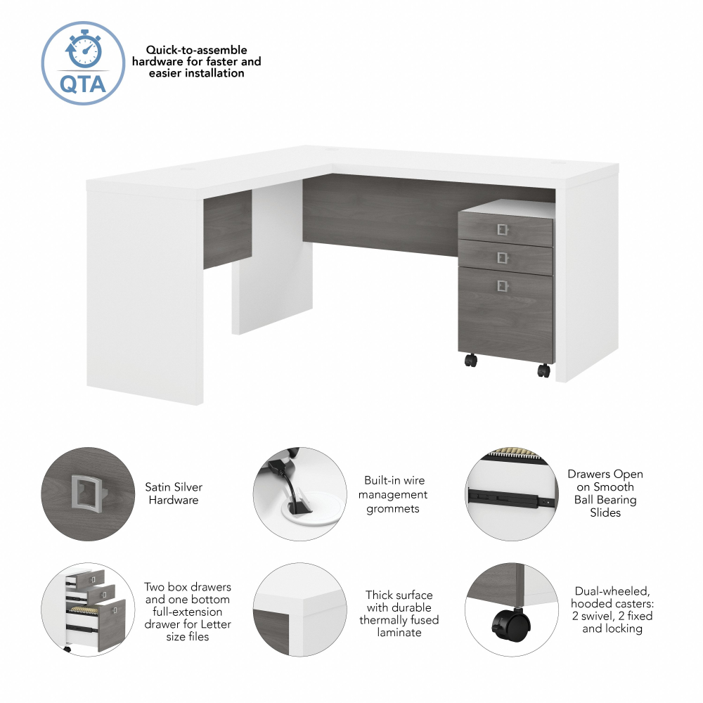 Echo L Shaped Desk with Mobile File Cabinet