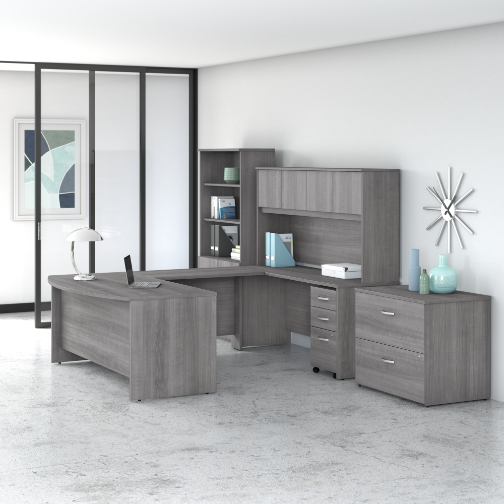 Studio C 72W x 36D U Shaped Desk with Hutch, Bookcase and File Cabinets
