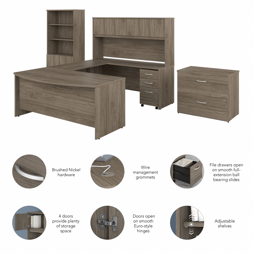 Studio C 72W x 36D U Shaped Desk with Hutch, Bookcase and File Cabinets