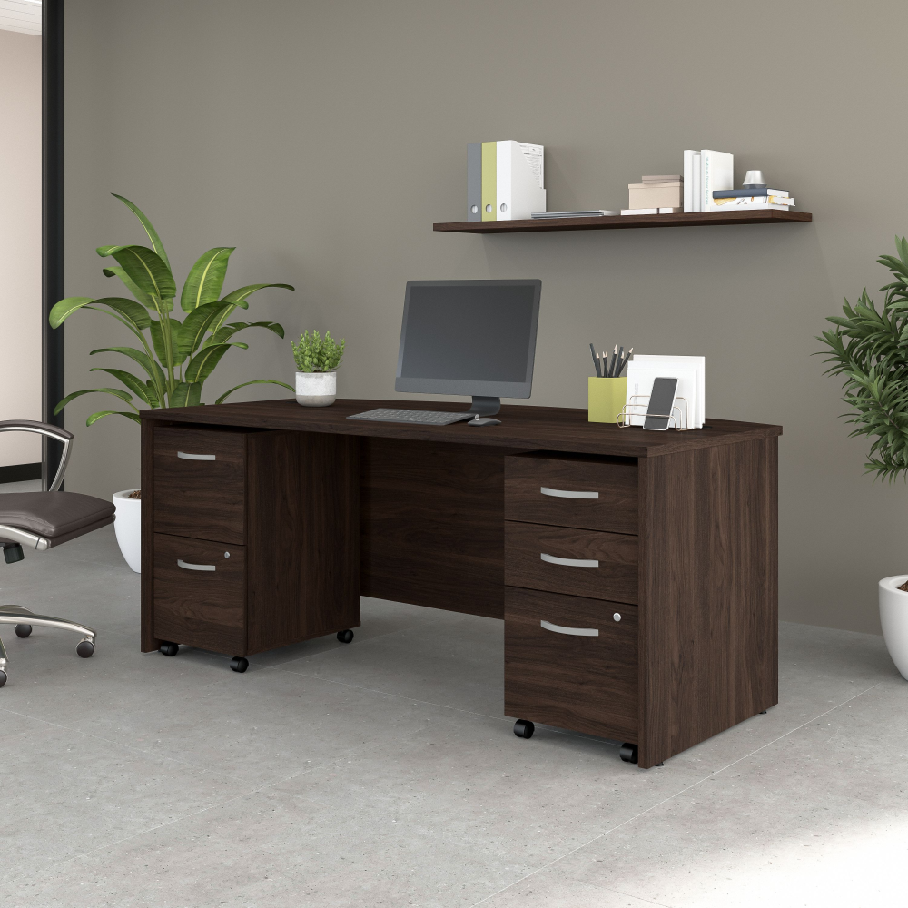 Studio C 72W x 36D Bow Front Desk with Mobile File Cabinets