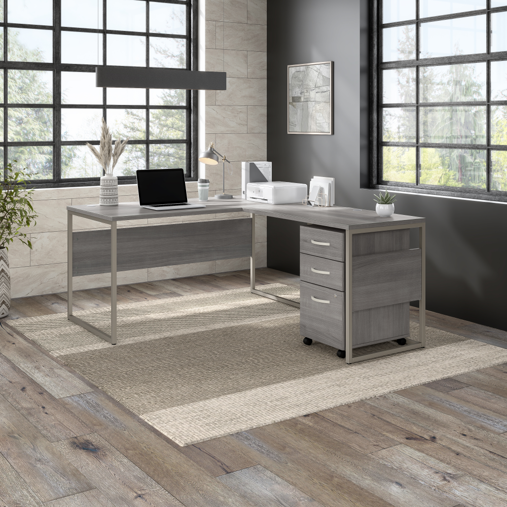 Hybrid 60W x 30D L Shaped Table Desk with Mobile File Cabinet