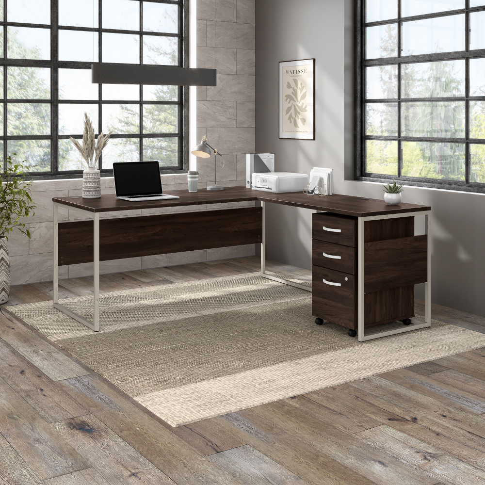 Hybrid 72W x 30D L Shaped Table Desk with Mobile File Cabinet