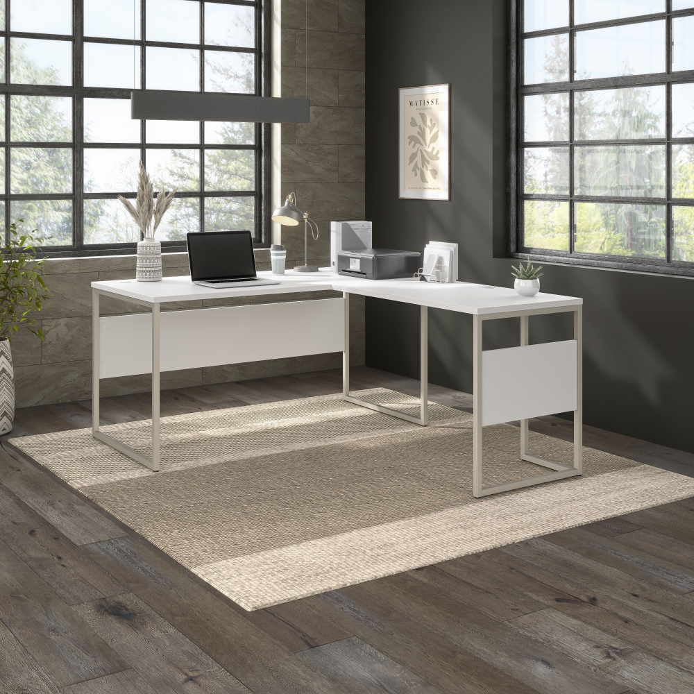 Hybrid 60W x 30D L Shaped Table Desk with Metal Legs