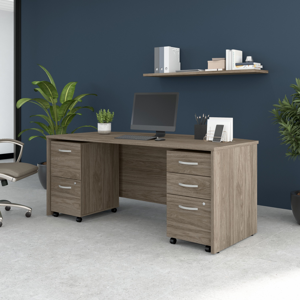 Studio C 72W x 36D Bow Front Desk with Mobile File Cabinets