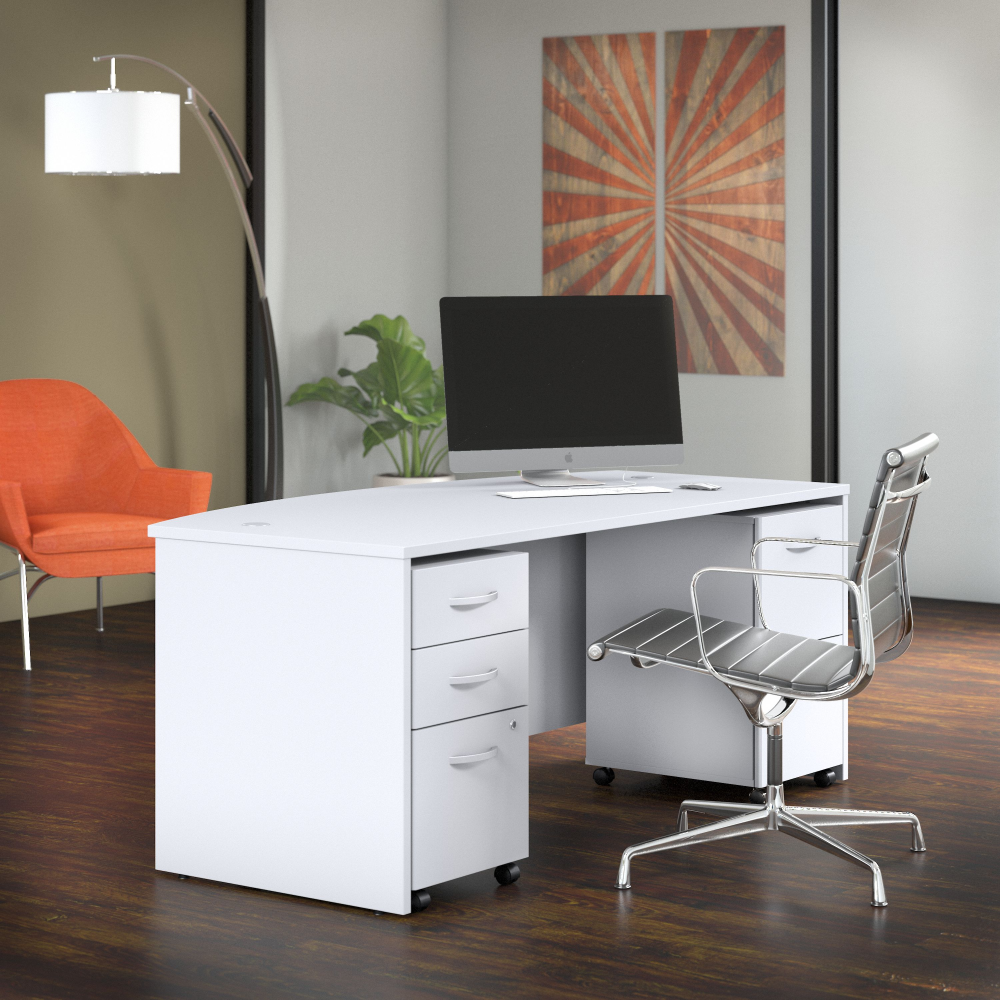 Studio C 72W x 36D Bow Front Desk with Mobile File Cabinets