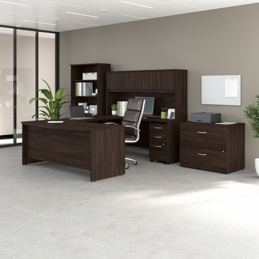 Studio C 72W x 36D U Shaped Desk with Hutch, Bookcase and File Cabinets