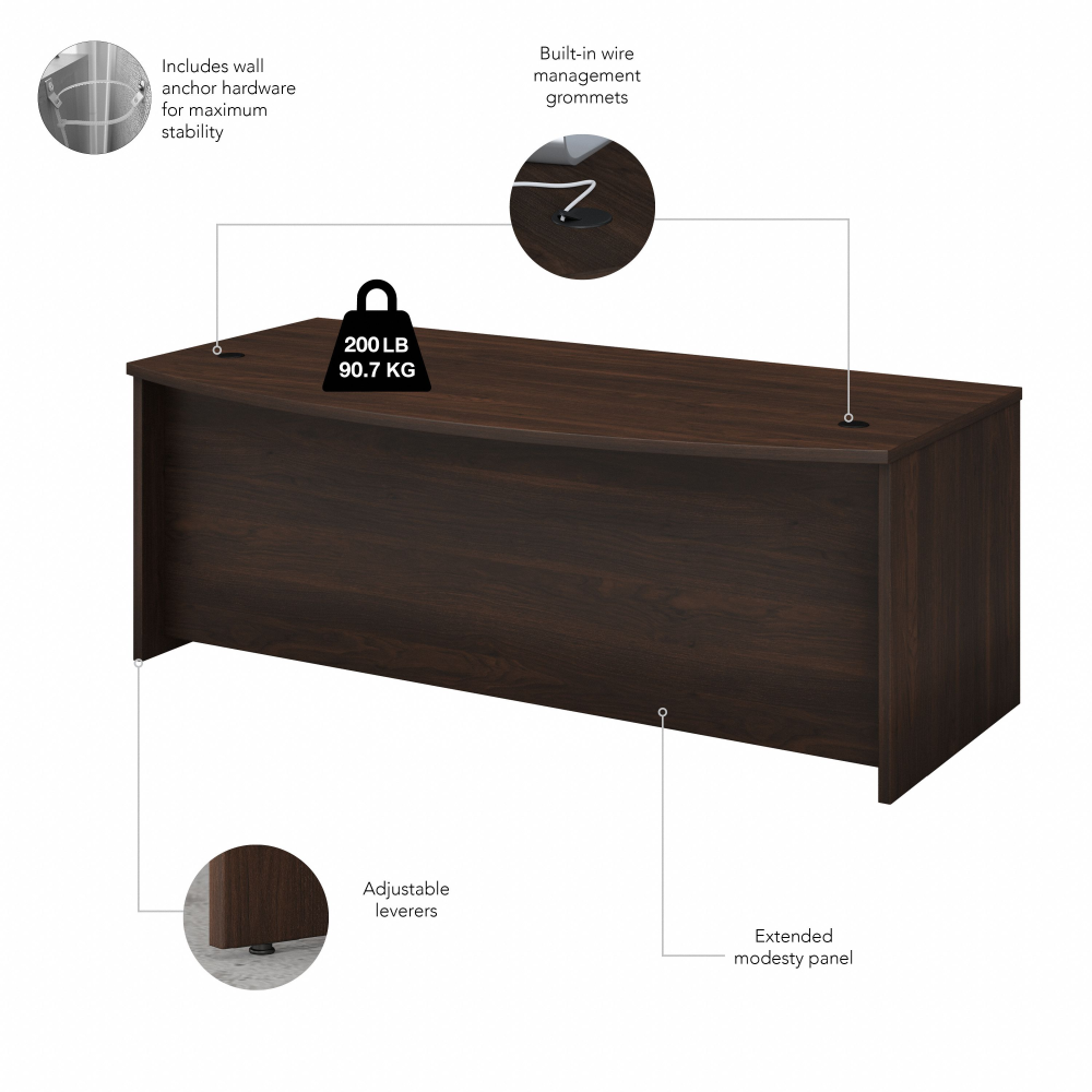 Studio C 72W x 36D Bow Front Desk with Mobile File Cabinets