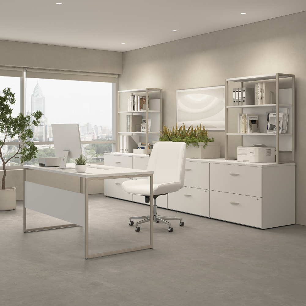Hybrid 60W x 30D L Shaped Table Desk with Metal Legs