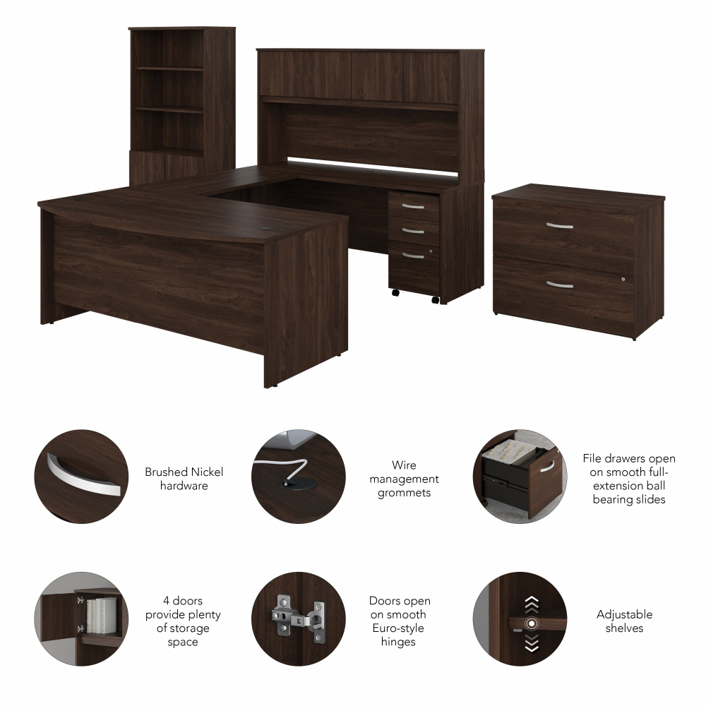 Studio C 72W x 36D U Shaped Desk with Hutch, Bookcase and File Cabinets