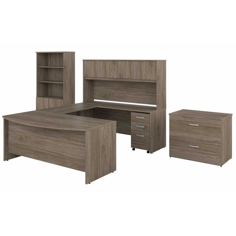 Studio C 72W x 36D U Shaped Desk with Hutch, Bookcase and File Cabinets