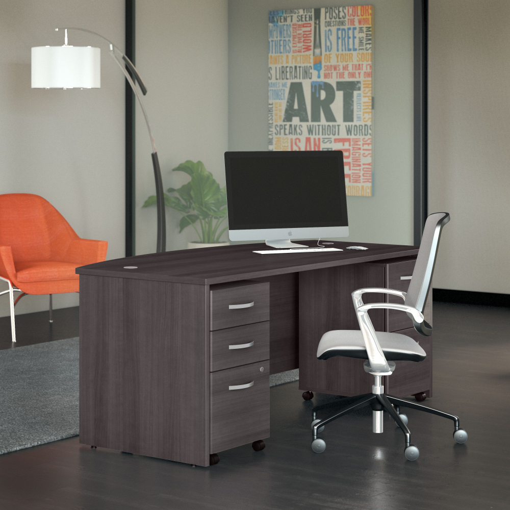 Studio C 72W x 36D Bow Front Desk with Mobile File Cabinets