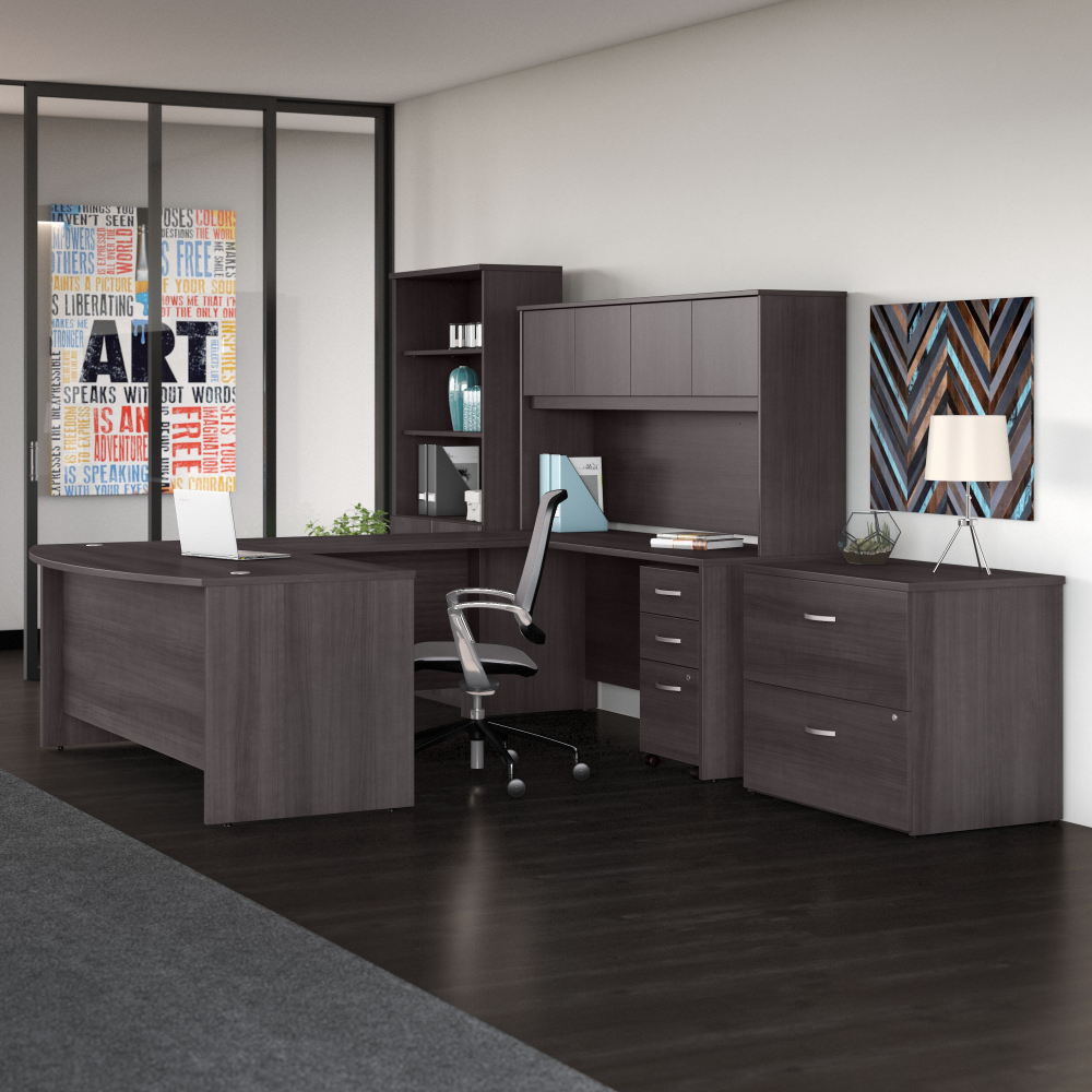 Studio C 72W x 36D U Shaped Desk with Hutch, Bookcase and File Cabinets