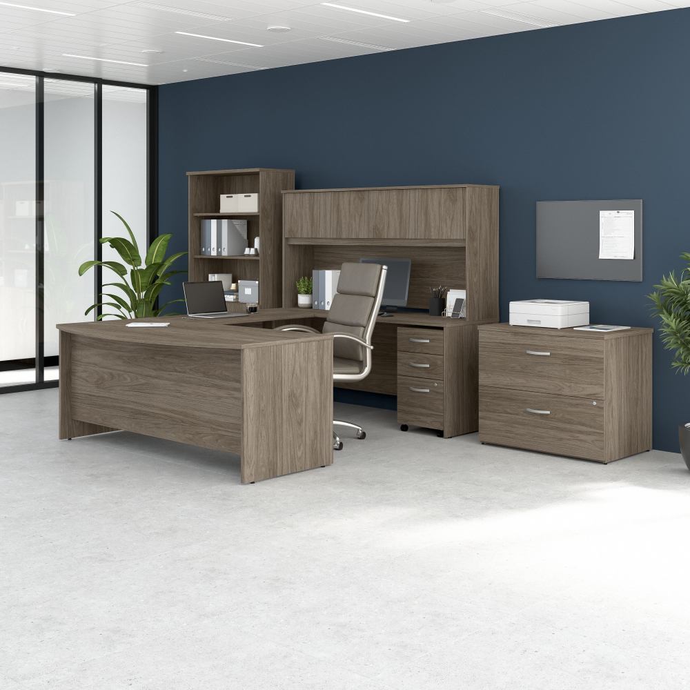 Studio C 72W x 36D U Shaped Desk with Hutch, Bookcase and File Cabinets