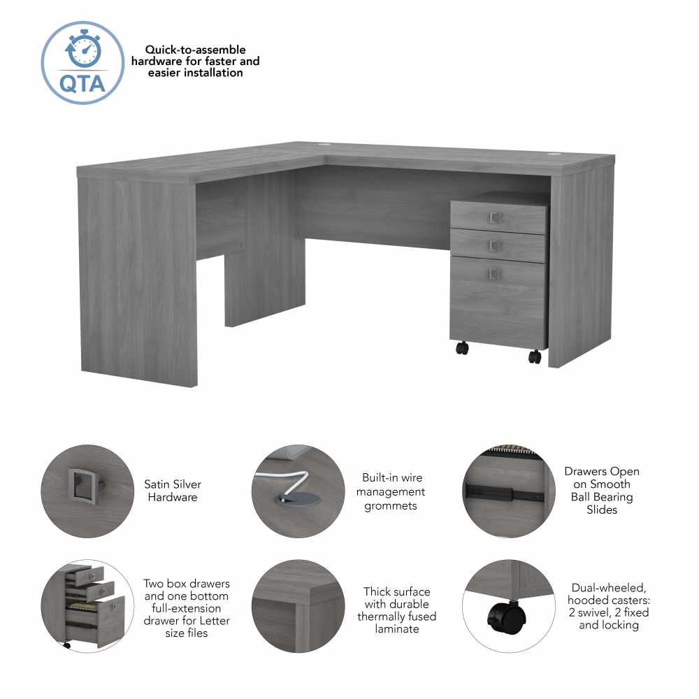Echo L Shaped Desk with Mobile File Cabinet